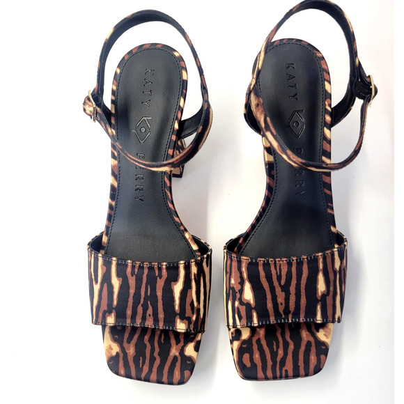 Katy Perry Square Open Sandal Shoes Womens Size 9 Animal Print Heels - Picture 5 of 16